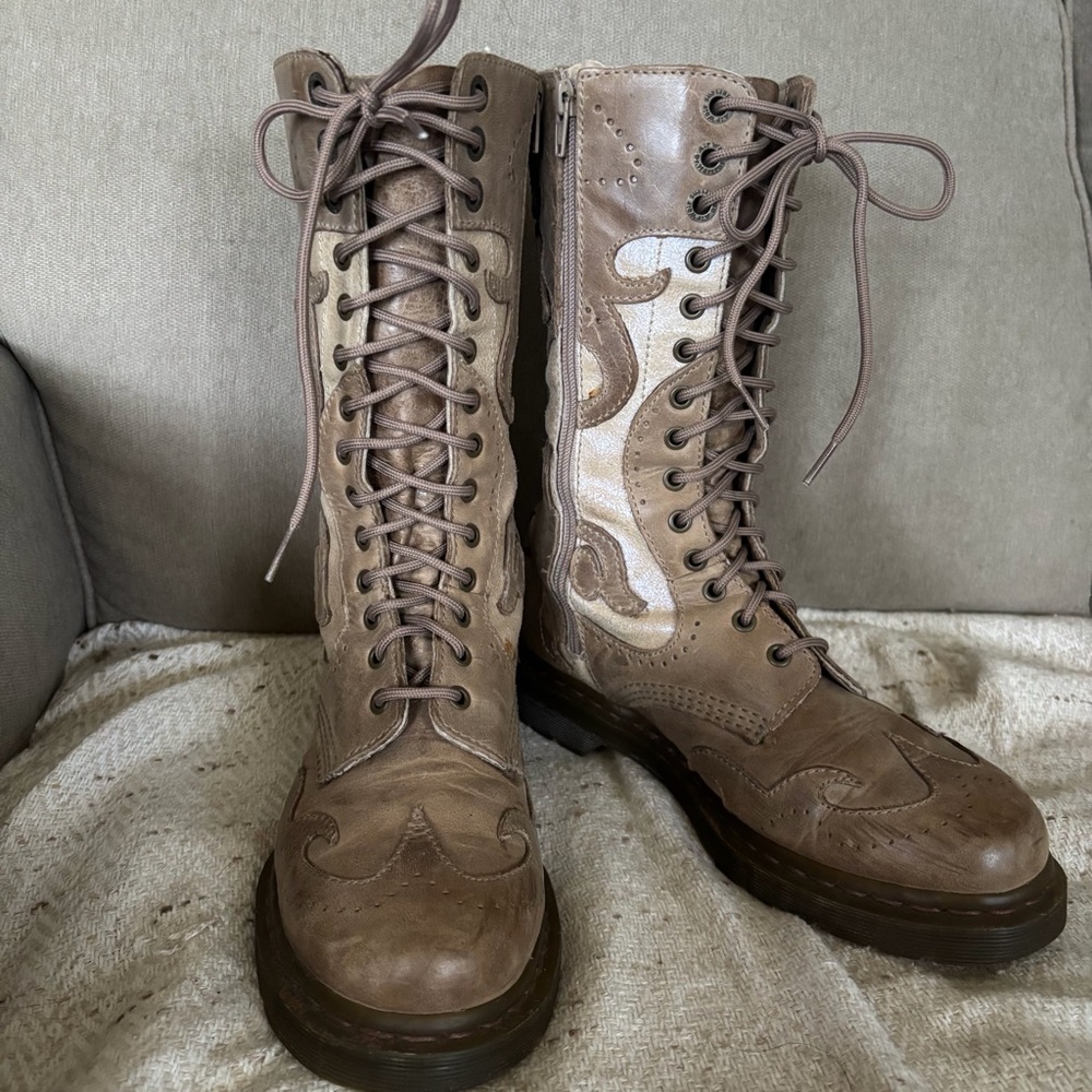 Dr. Martens Taupe Lace-Up Combat Boots - Picture 7 of 16